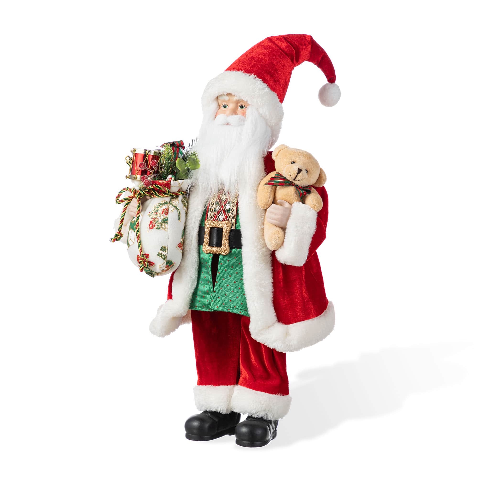 Glitzhome® 18"H Faux Fur Christmas Traditional Santa Figurine with Porcelain Face